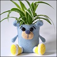 Product afbeelding plantenpotje beer blauw Beer plantenpotje patroon