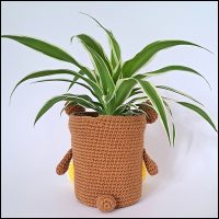 Product afbeelding plantenpotje beer bruin achterkant Beer plantenpotje patroon