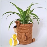 Product afbeelding plantenpotje beer bruin zijkant Beer plantenpotje patroon